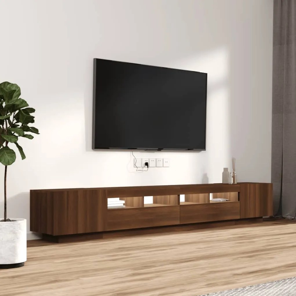 Conjunto móveis de TV 3pcs c/ LEDs madeira carvalho castanho