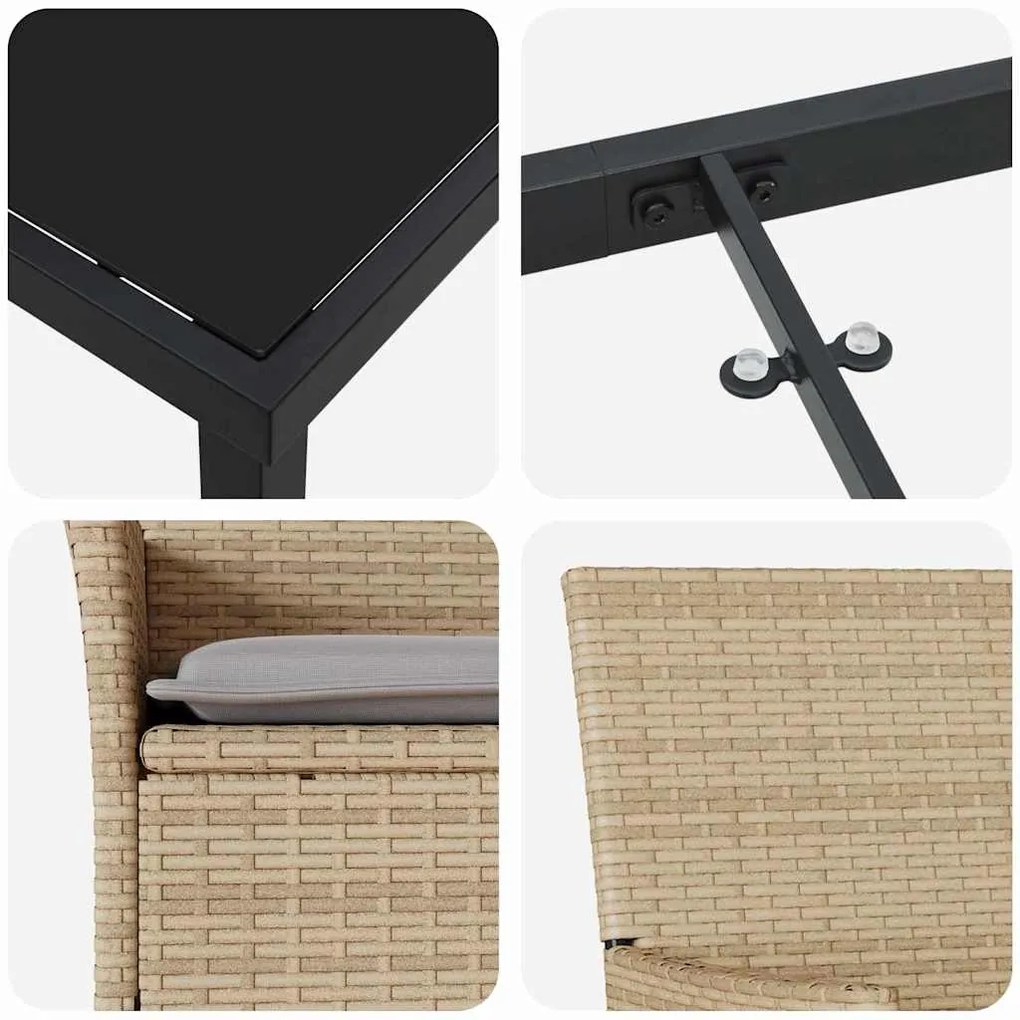 Conjunto de Jantar Jardim 7 Peças com Almofadas Bege de Rattan Sintéti