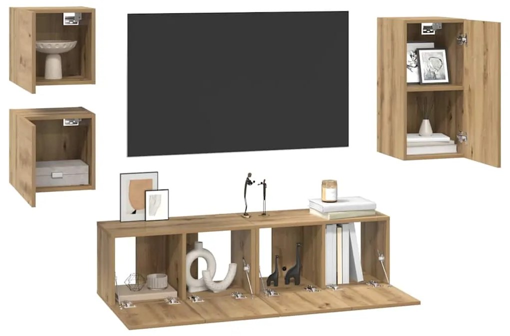 Conjunto de móvel de TV com prateleira 5 pcs carvalho artisiano