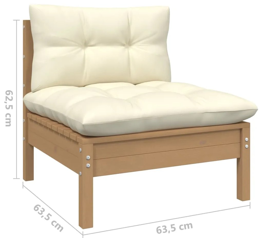 3 pcs conjunto lounge jardim c/ almofadões creme pinho maciço