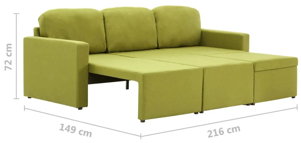 Sofá-cama modular de 3 lugares tecido verde