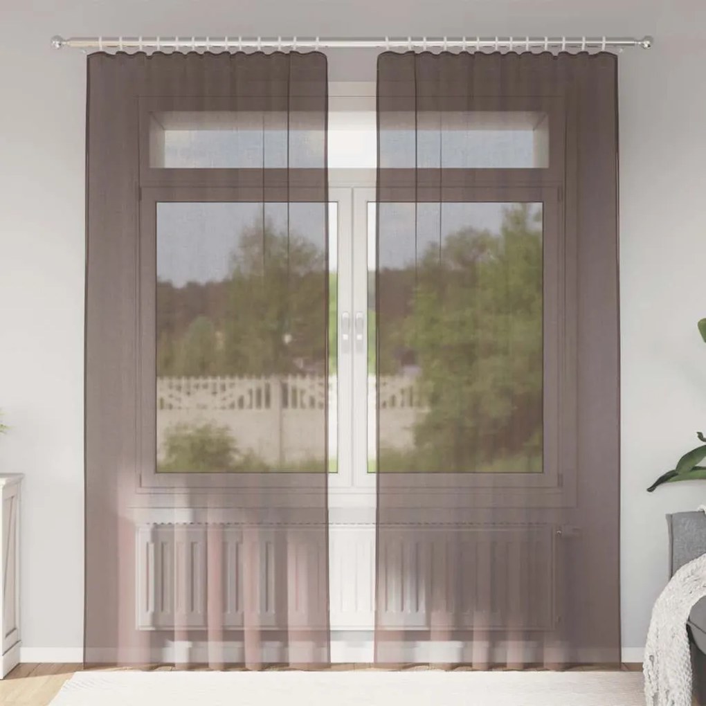 vidaXL Cortinas de voile com aba 2 pcs castanho