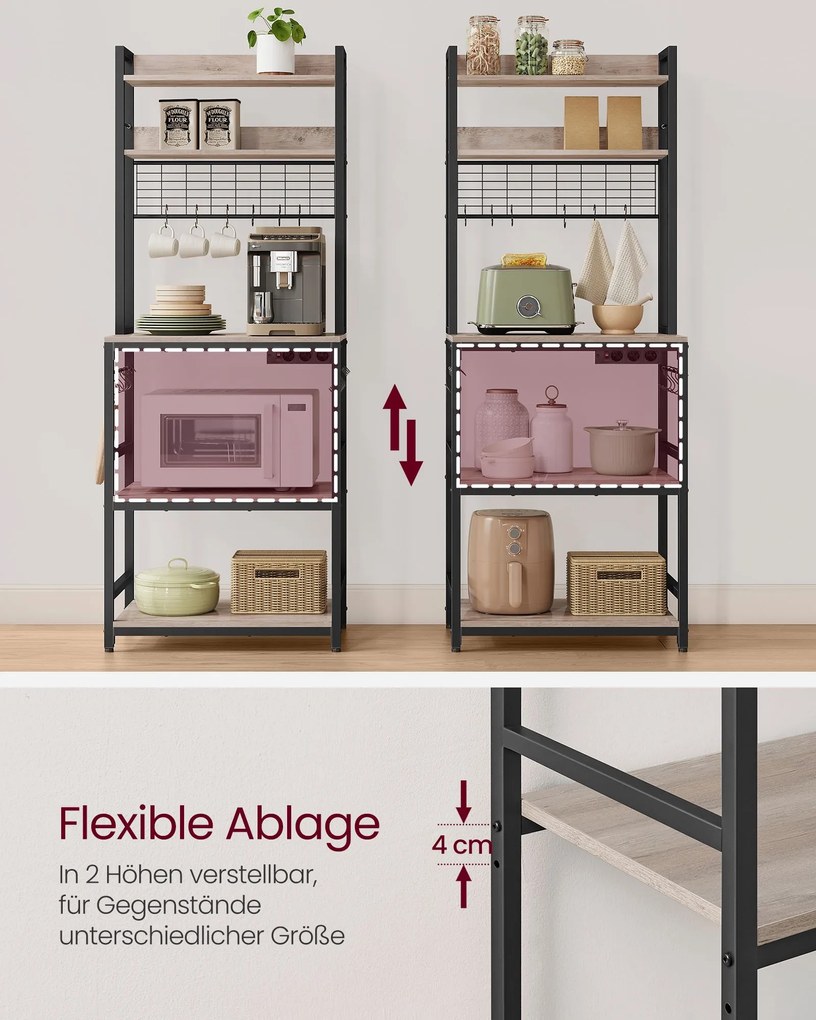 Estante para Cozinha com tomadas 40 x 60 x 170 cm 14 ganchos greige-preto