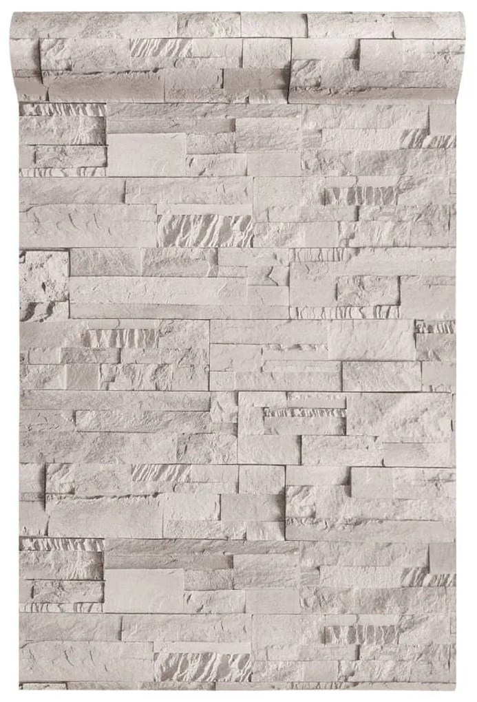 Papel parede 3D c/ aspeto de pedra 10x0,53 m não-tecido creme