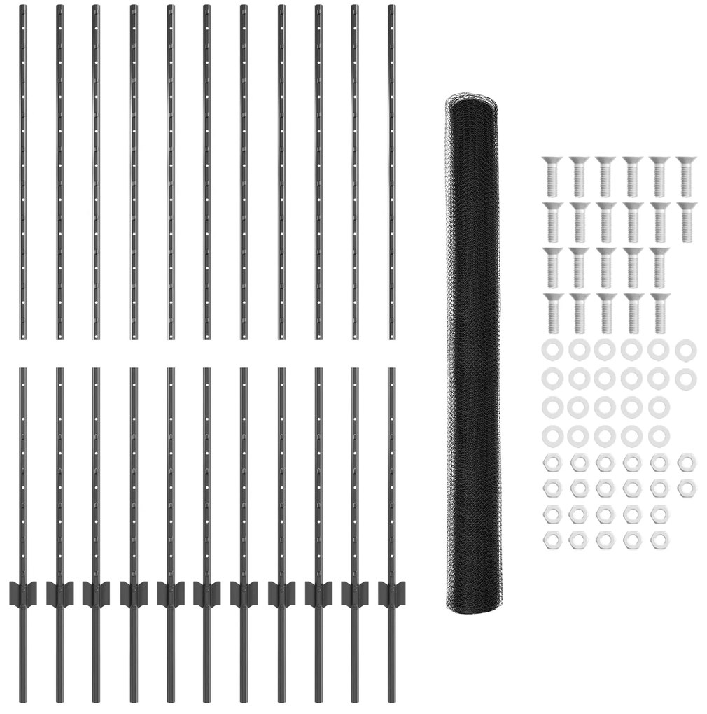 Postes de Cerca vidaXL 22 pcs U-Channel Cinza 140 cm Aço