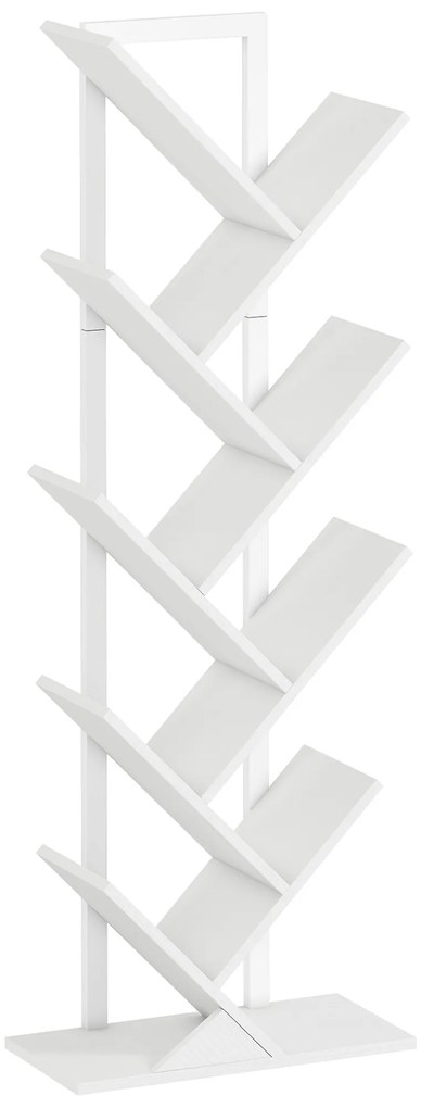HOMCOM Estante em Forma de Árvore de 9 Níveis Estante de Livros com 9 Prateleiras e Estrutura de Aço 50x24x136 cm Branco | Aosom Portugal