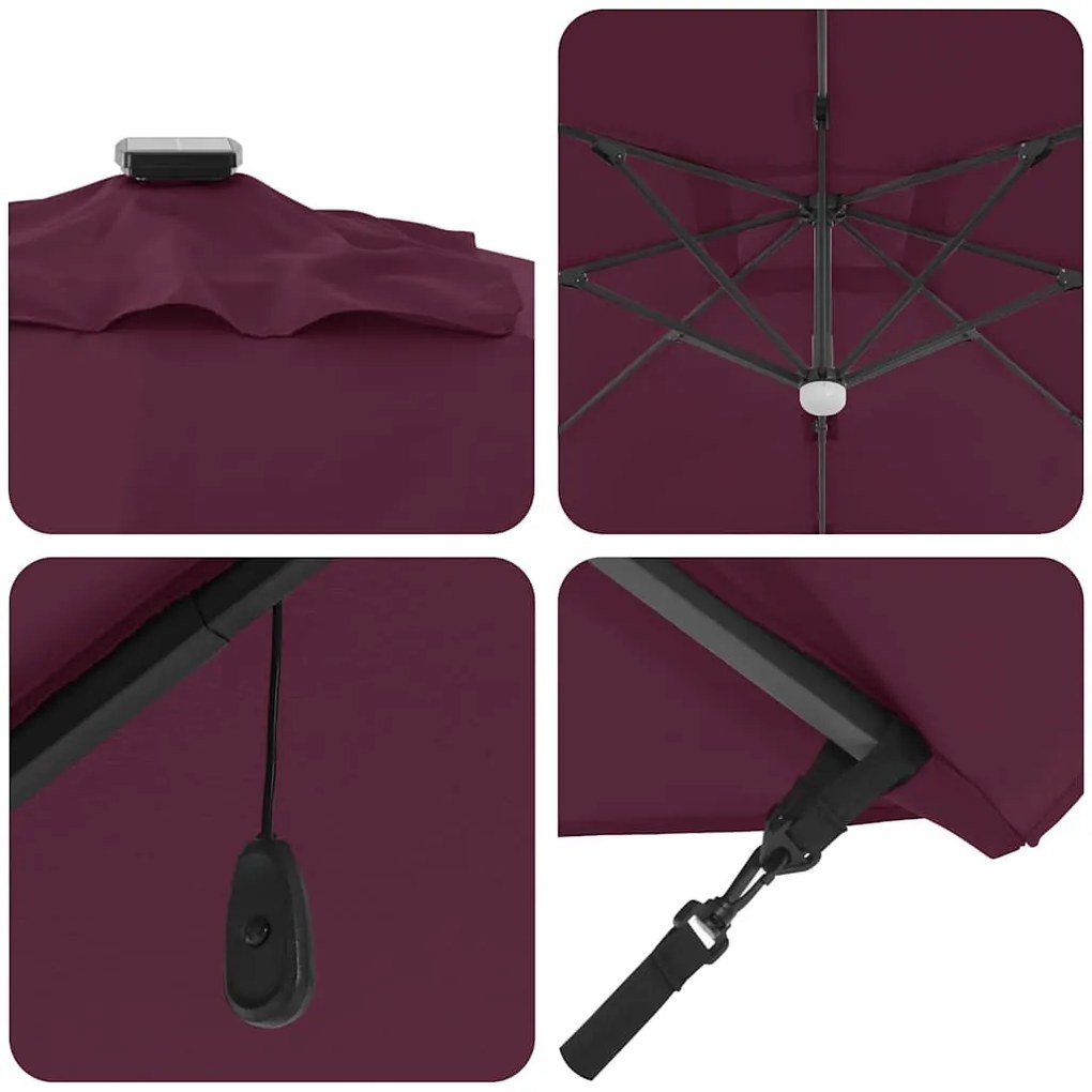 Parasol Cantilever Roma com LEDs Vermelho Bordeaux 286x285x270 cm em A