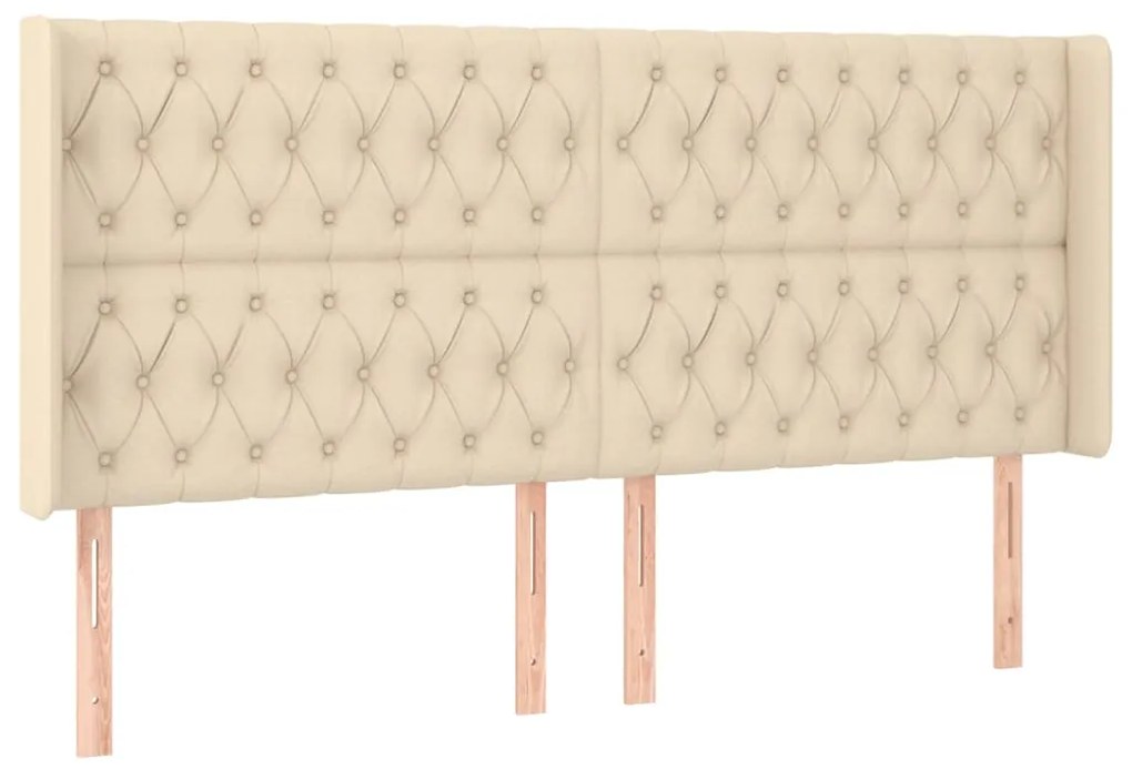 Cabeceira cama c/ luzes LED tecido 203x16x118/128 cm cor creme
