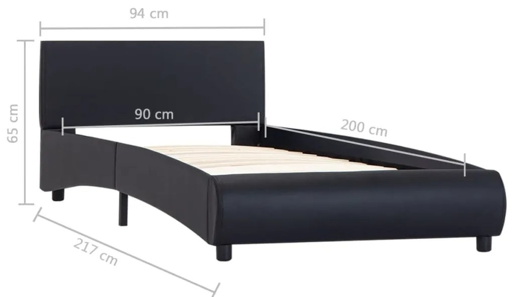 Estrutura de cama c/ LED 90x200 cm couro artificial preto
