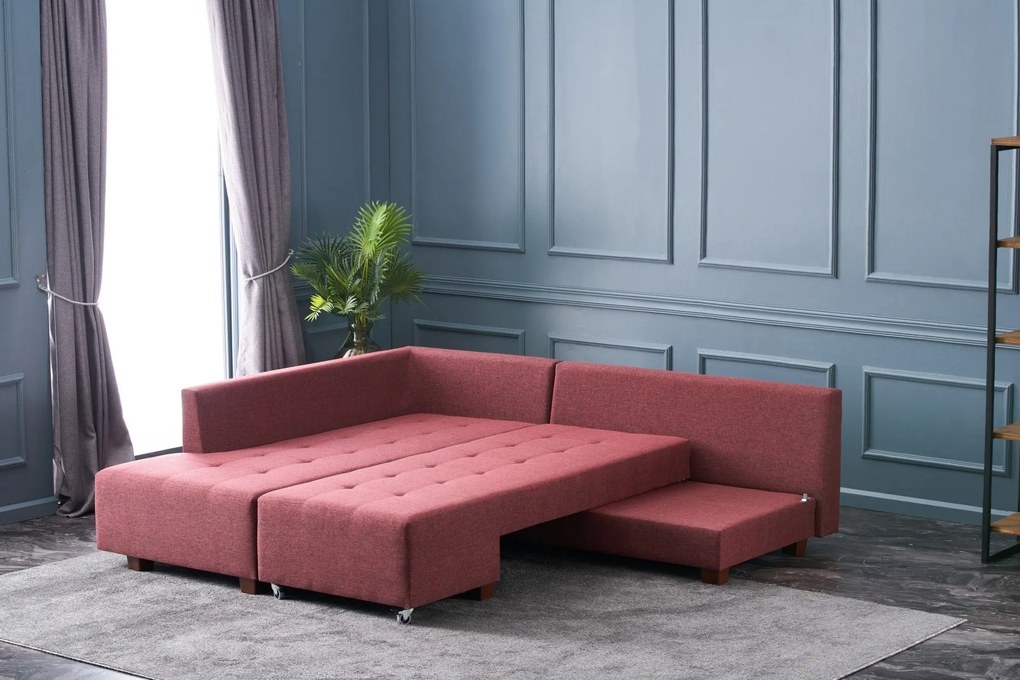 Sofá-Cama de Canto Manama – Vermelho Claret – 280x85x206 cm