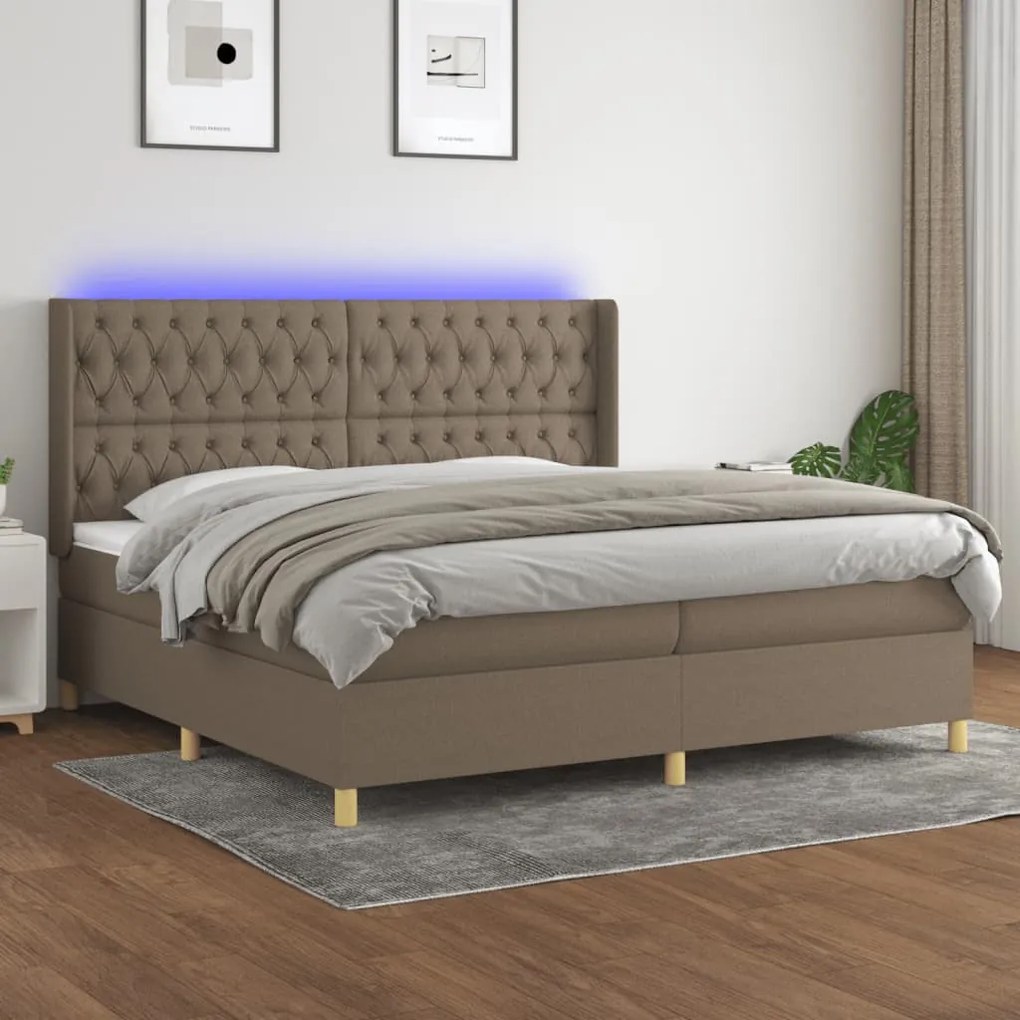 Cama box spring colchão/LED 200x200cm tecido cinza-acastanhado