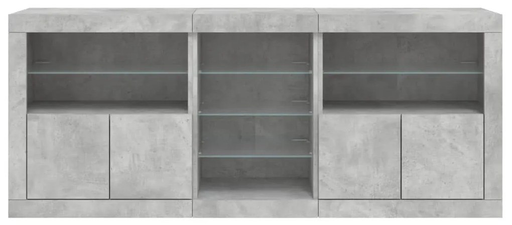 Aparador com luzes LED 181,5x37x67 cm cinzento cimento