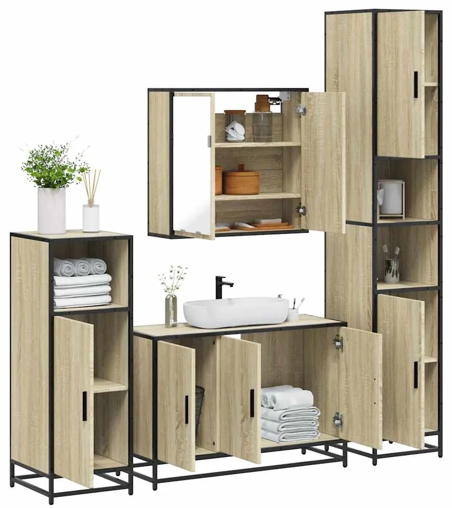 vidaXL 4 pcs conj. móveis casa banho derivados madeira carvalho sonoma