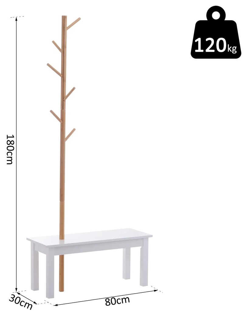Cabide de Pé Sitten com Banco Integrado – 80x30x180 cm – Bambu e Branc