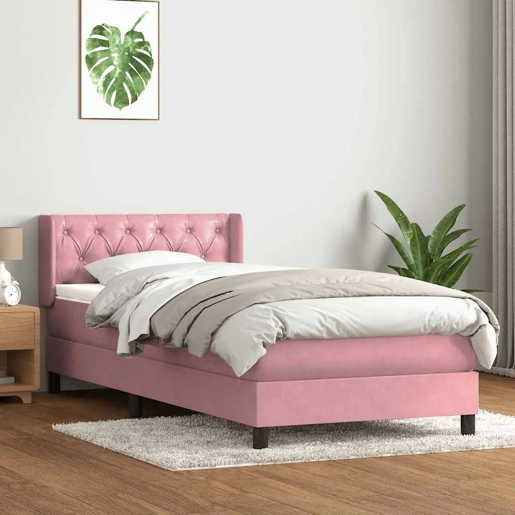 Cama com molas/colchão 80x220 cm veludo rosa