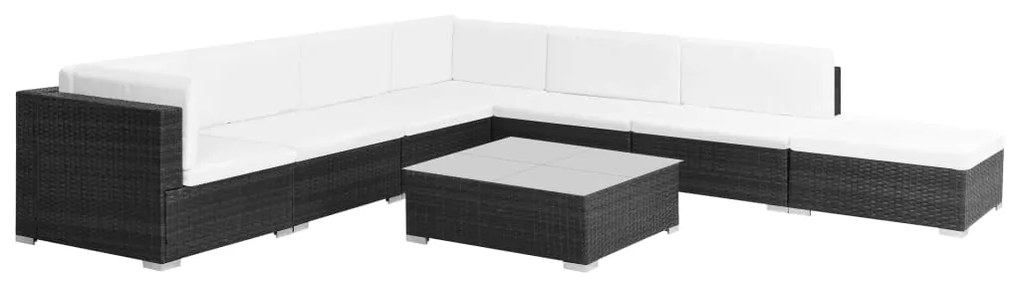 8 pcs conjunto lounge de jardim c/ almofadões vime PE preto