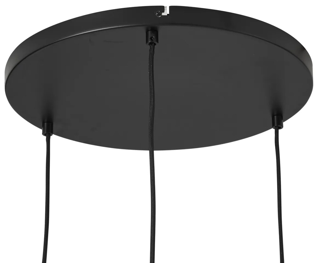 Candeeiro suspenso Japandi preto com abajur de tecido castanho 3-luzes - Bida