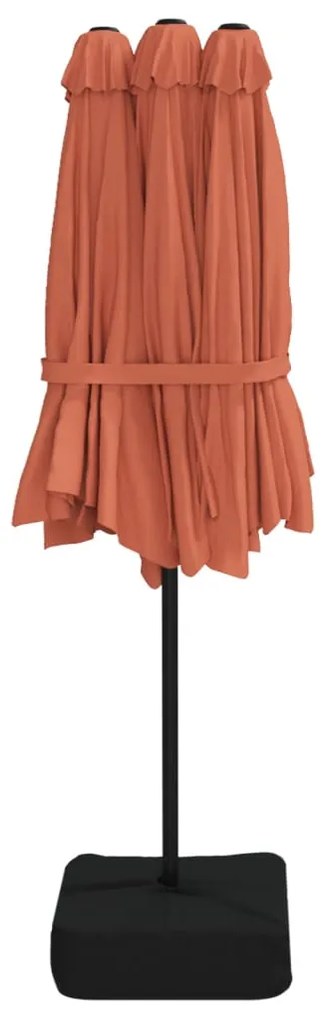 Guarda-sol de jardim c/ cabeça dupla/LED 449x245 cm terracotta