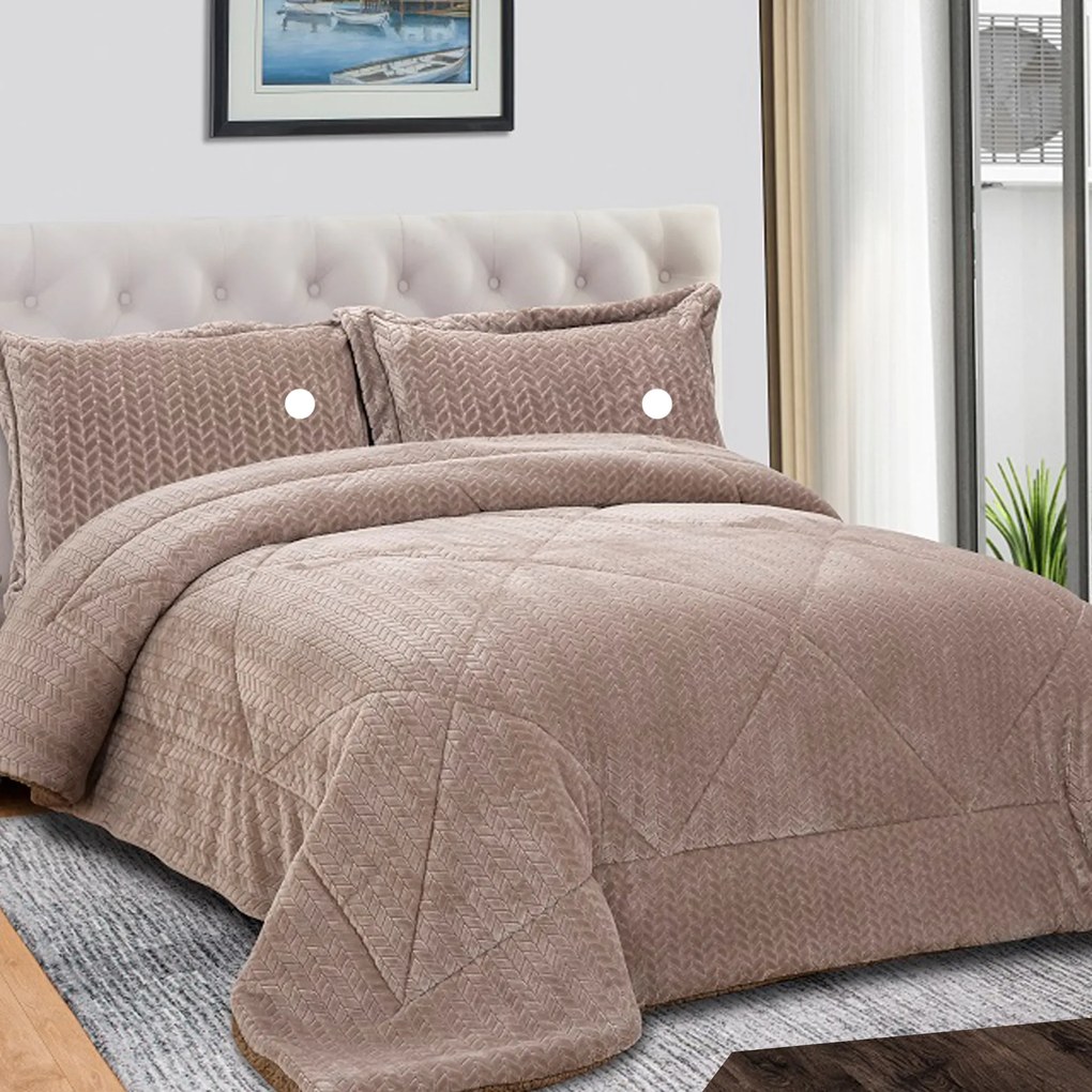 Sherpa Casal Comforter com Almofadas Bege 240X260cm