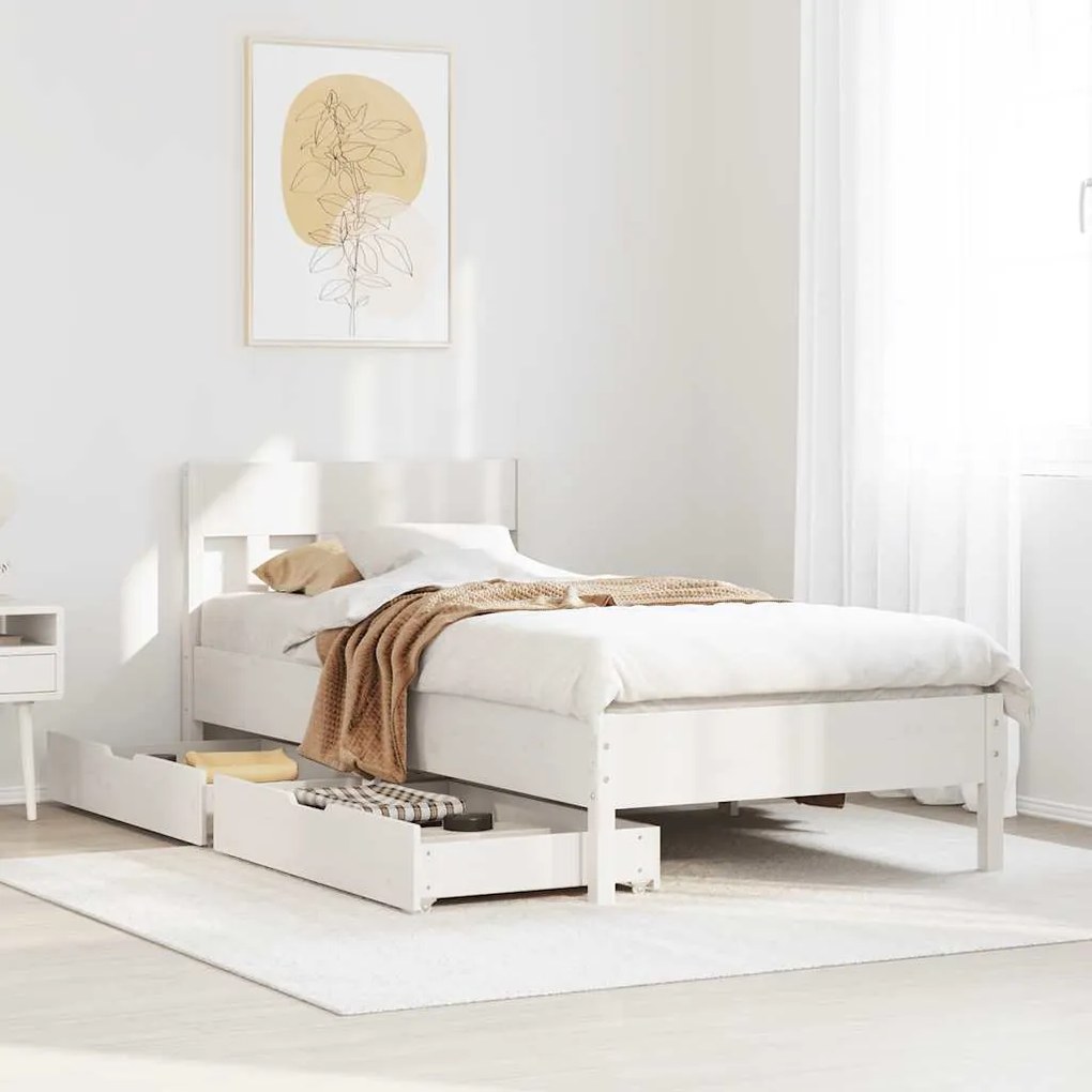 Cama sem colchão 100x200 cm madeira de pinho maciça branco