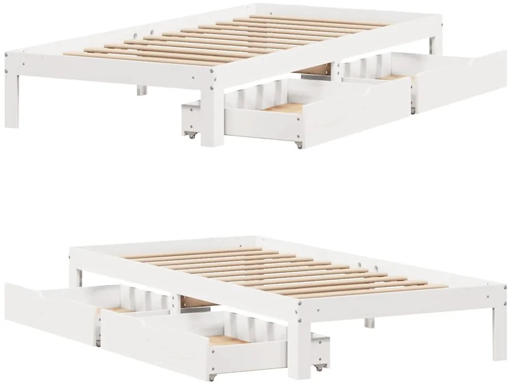 Estrutura de cama com gavetas 90x190 cm pinho maciço branco