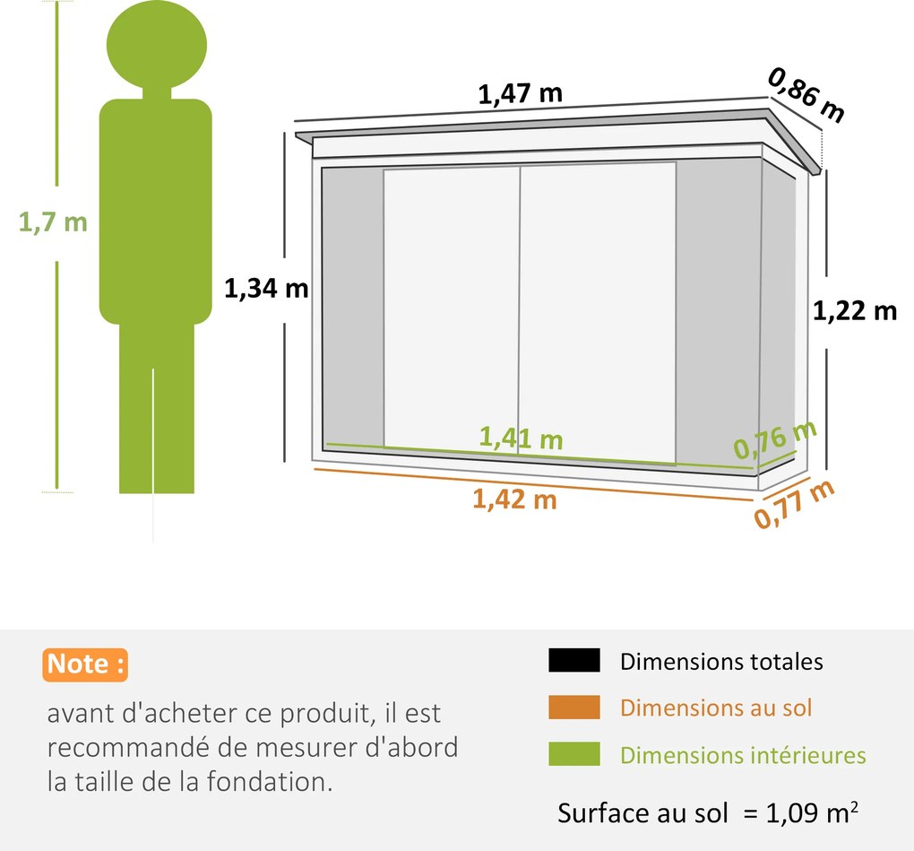Abrigo de jardim 1,09 m² 2 portas com fechadura 147 x 86 x 134 cm chapa de aço Cinza claro e Branco