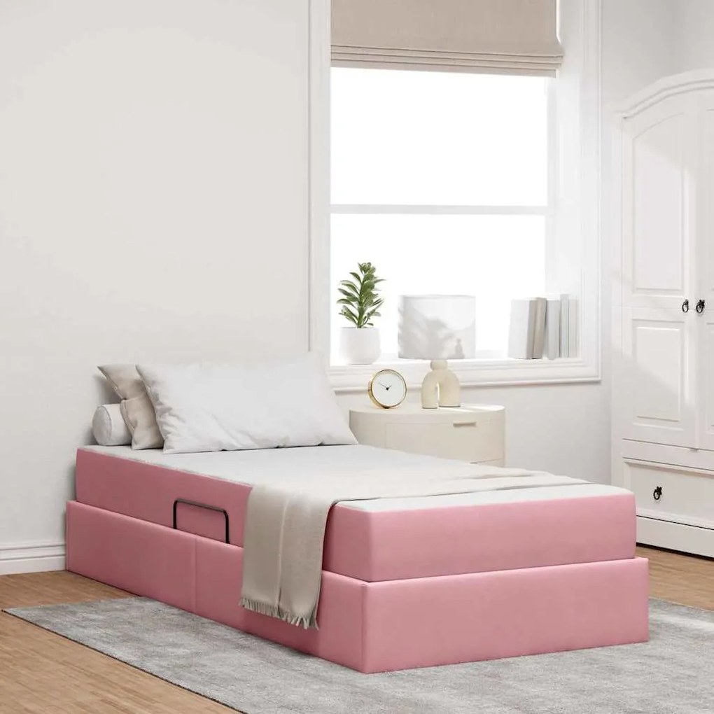 vidaXL Cama com arrumação e colchão Rosa 90 x 200 cm Veludo