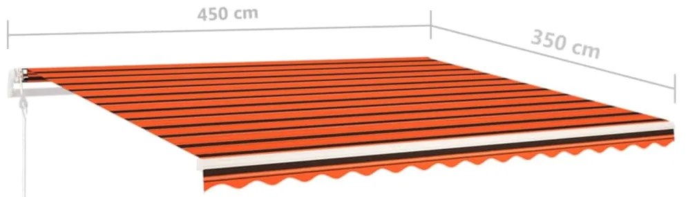 Toldo retrátil manual com luzes LED 4,5x3,5m laranja e castanho