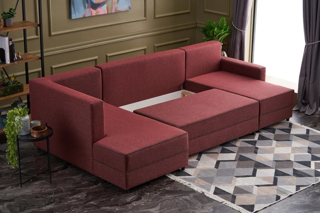 Sofá-Cama de Canto Ece – Vermelho Claret – 315x88x160 cm