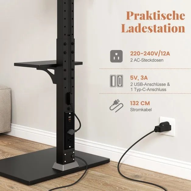 Suporte para TV de 32-70 polegadas para televisores planos e curvos de até 45 kg, pés de suporte para TV ajustáveis em altura de 108-132 cm com 2 toma
