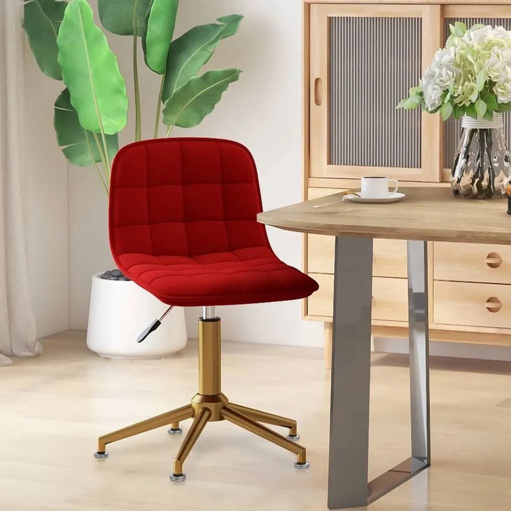 vidaXL Cadeira de jantar giratória veludo vermelho tinto