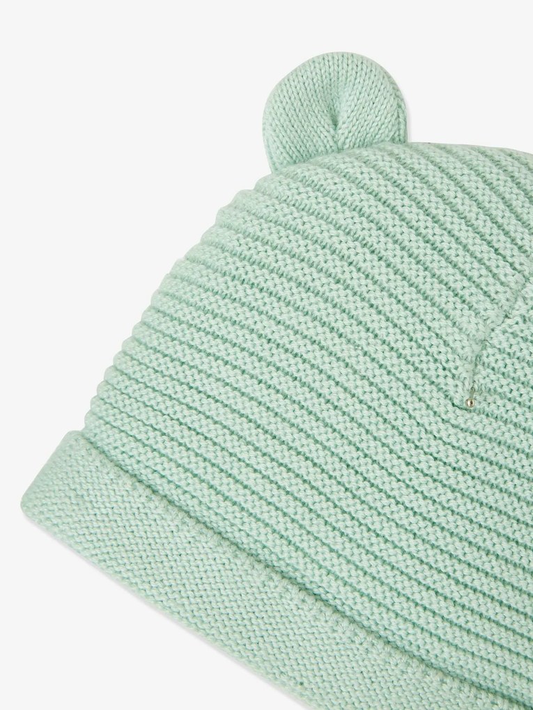 Conjunto gorro, luvas e sapatinhos, bolsa a condizer, para recém-nascido verde claro liso