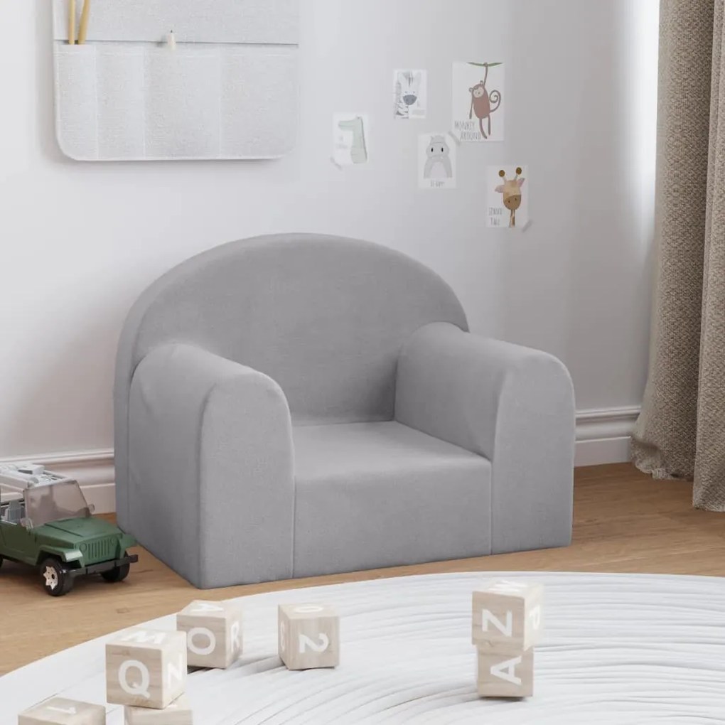 Sofá infantil pelúcia macia cinzento-claro