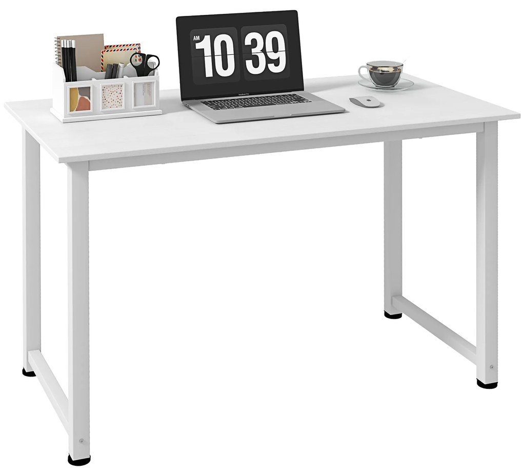 HOMCOM Secretária Moderna Mesa de Estudo com Estrutura de Aço e Pés Ajustáveis Mesa de Computador 120x60x76 cm Branco | Aosom Portugal