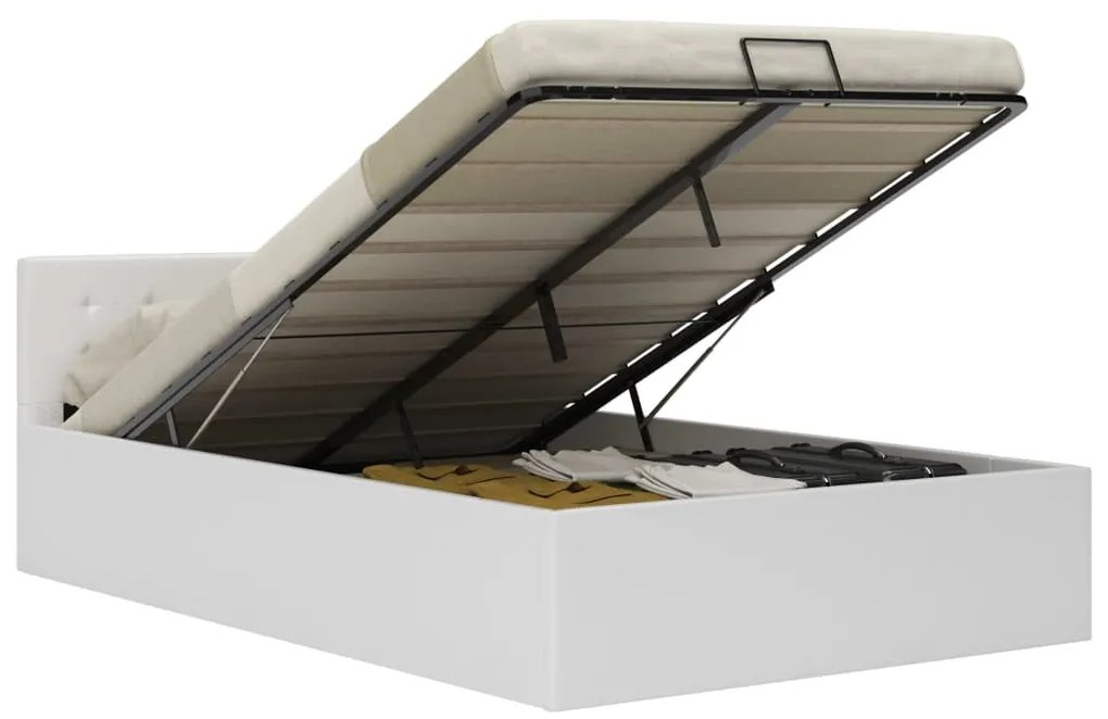 Cama hidráulica c/ arrumação 140x200cm couro artificial branco