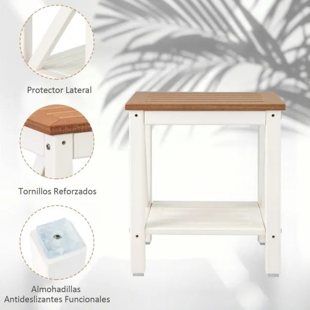 Banco de duche de 2 níveis com Estante à prova de água 43 x 32 x 47 cm Castanho e branco