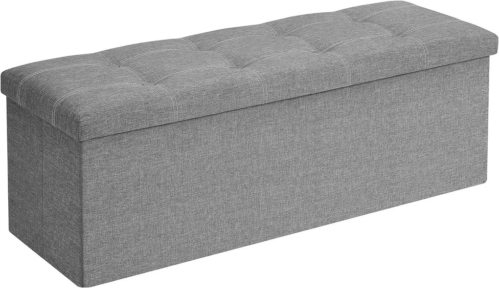 Banco SONGMICS LSF077G05 com espaço de armazenamento, baú, dobrável, 110 x 38 x 38 cm, capa de imitação de linho, para quarto, corredor, sala de estar, cinza claro