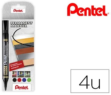 Marcador Pentel n850 Permanente em Blister de 4 Unidades Cores Preto, Vermelho, Azul e Verde