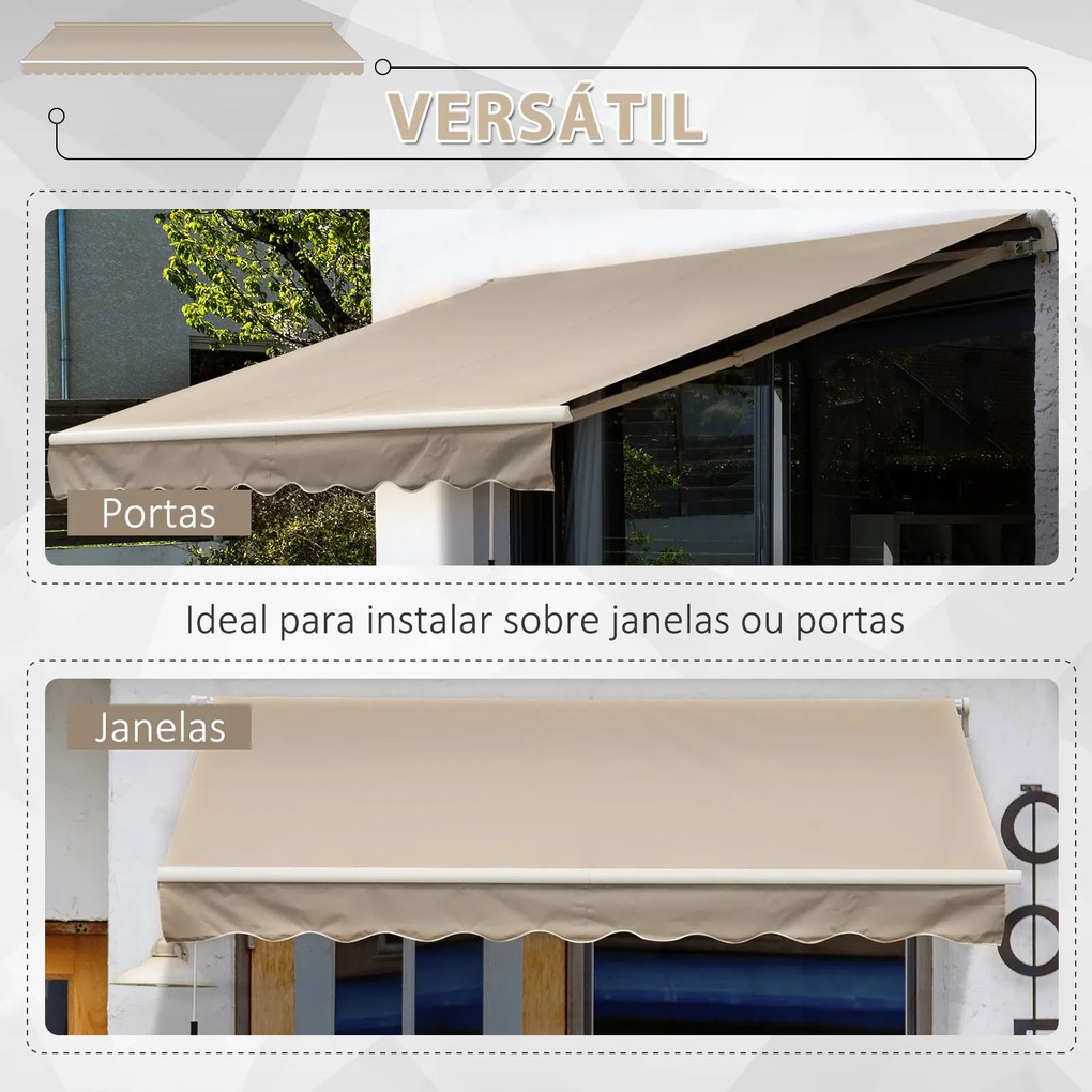 Toldo Manual 395x245 cm Toldo de Varanda Pátio com Manivela de Alumínio e Tecido de Poliéster 280 g/m² Bege