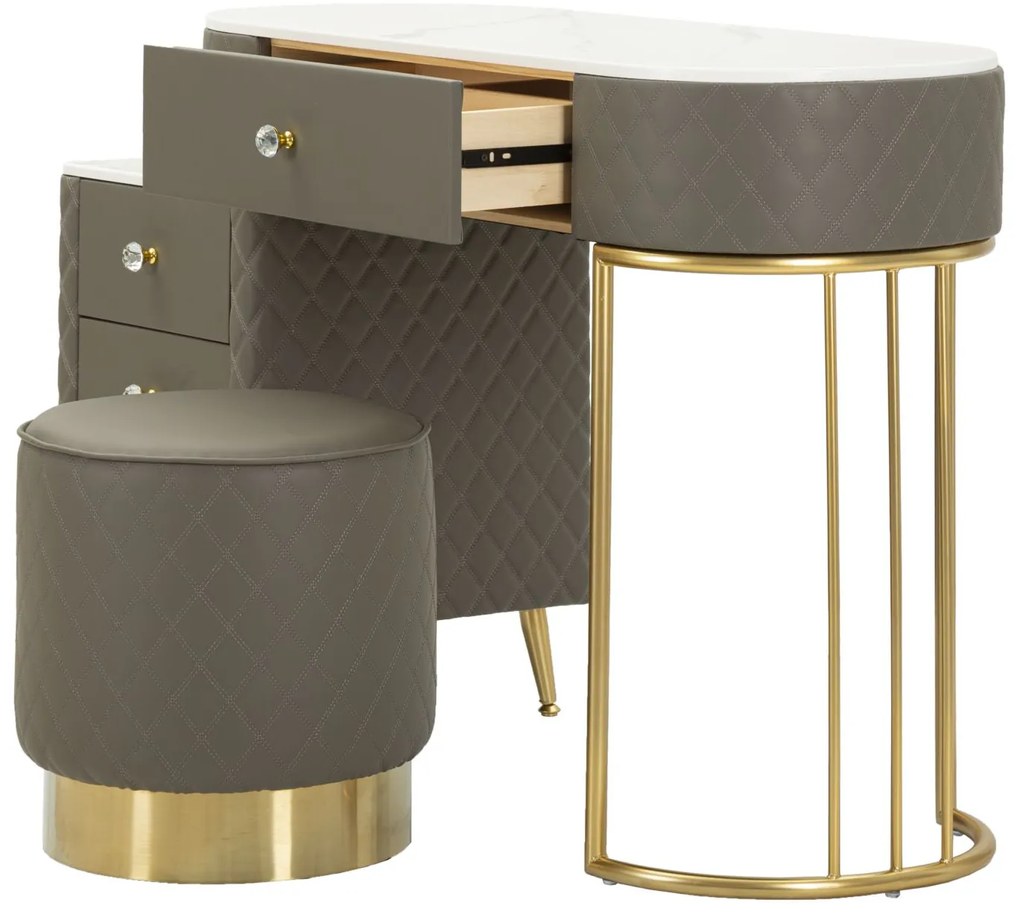 TOUCADOR SHARON COM BANCO 120X40X75 CM (TAMANHO DO BANCO Ø36X39) CINZA E DOURADO