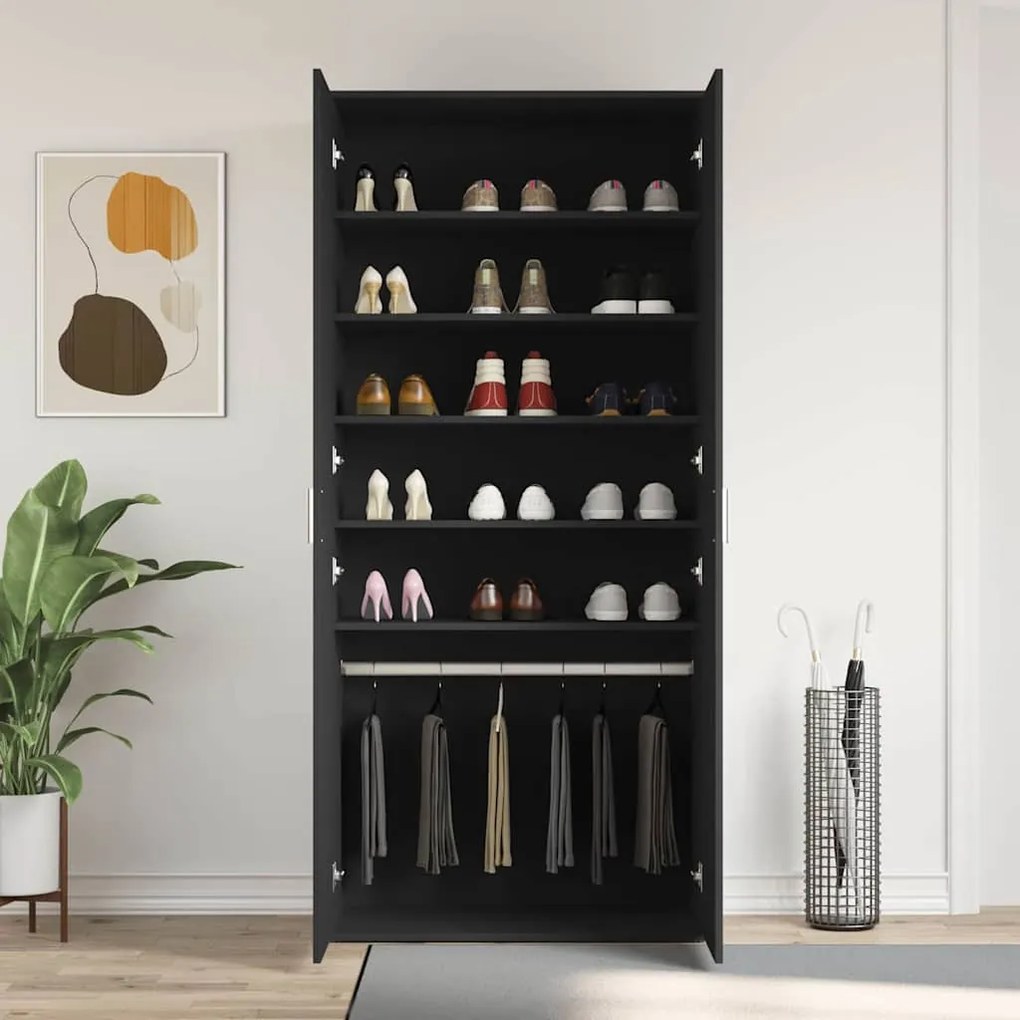 Armário de Sapatos Preto 80x39x180 cm Madeira Engenheirada