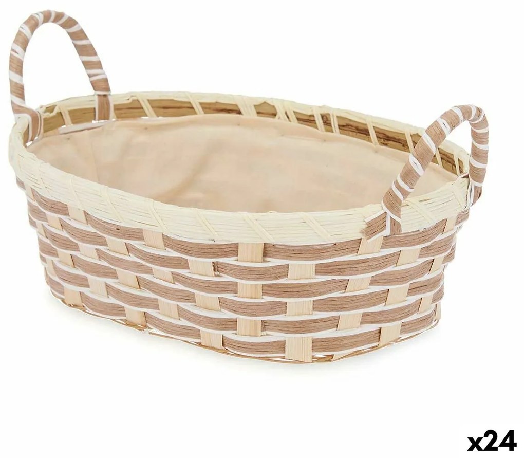 Cesta Multiusos Com pegas Ovalada Entrançada Natural Metal Tecido 30 x 14 x 21 cm (24 Unidades)