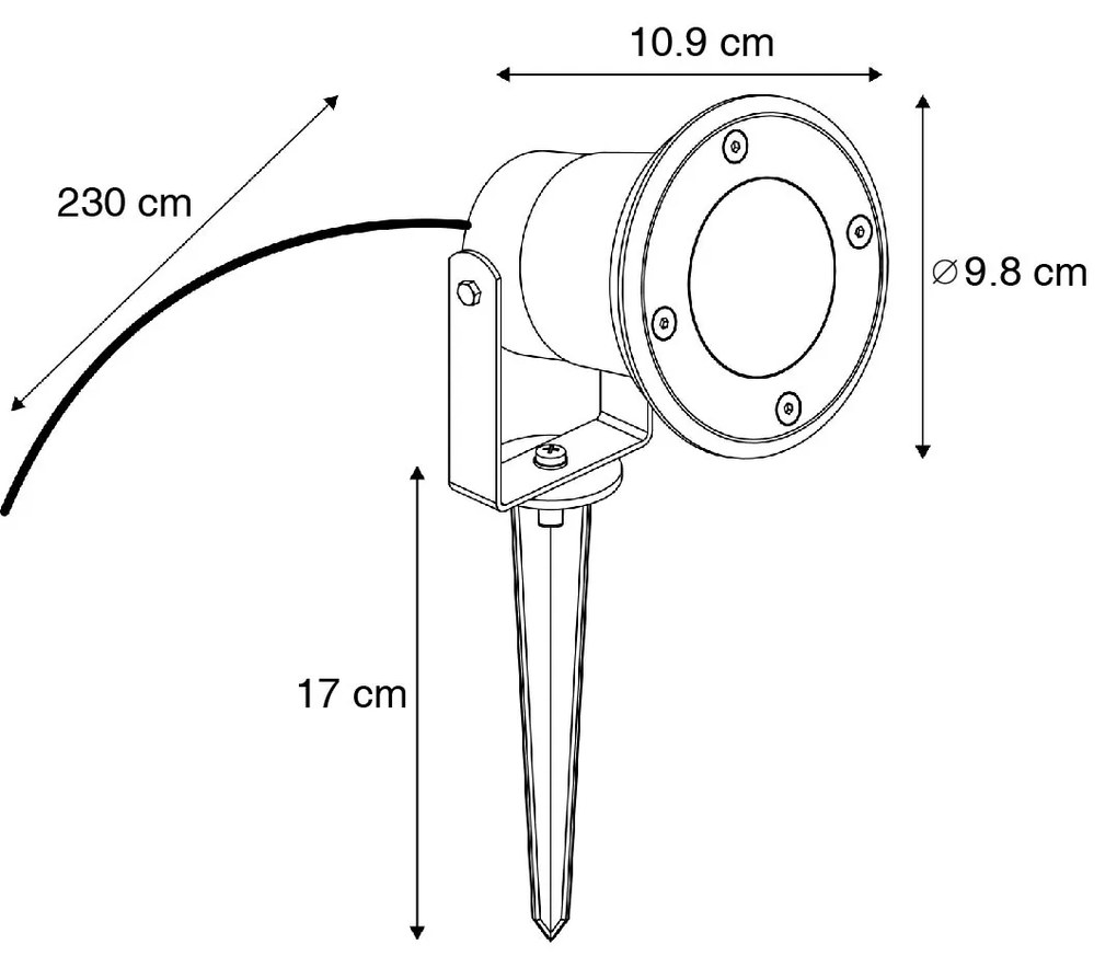 Foco de jardim preto com cabo e ficha 230 cm IP65 - Basic Moderno