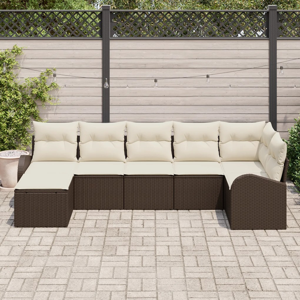 Conjunto de Sofás para Jardim vidaXL 7 Peças com Almofadas Castanho Ra