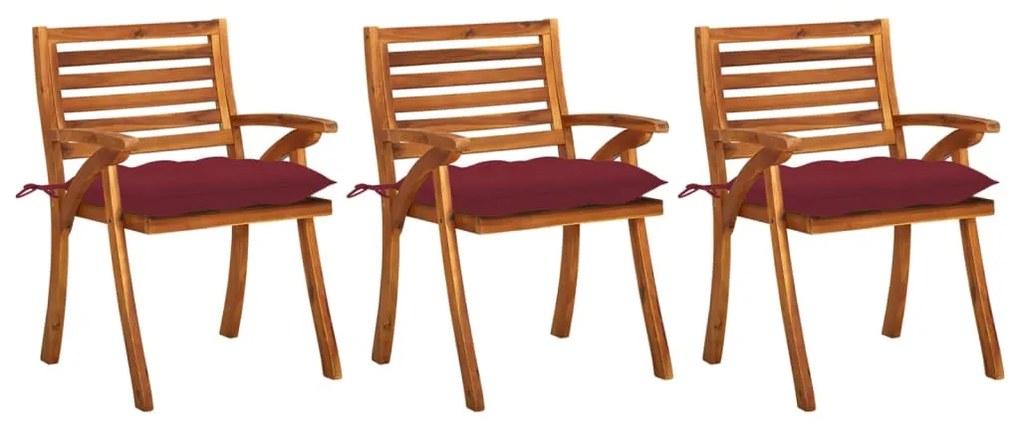 vidaXL Cadeiras de jantar jardim c/ almofadões 3 pcs madeira acácia
