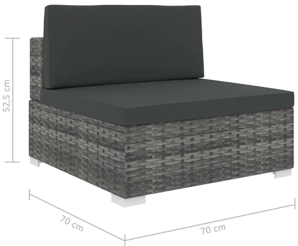 Assento de centro seccional c/ almofadões 1 pc vime PE cinzento