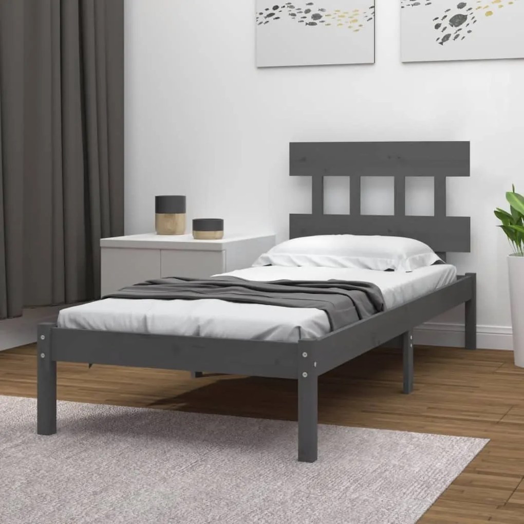 vidaXL Estrutura de cama solteiro 90x190 cm madeira maciça cinza
