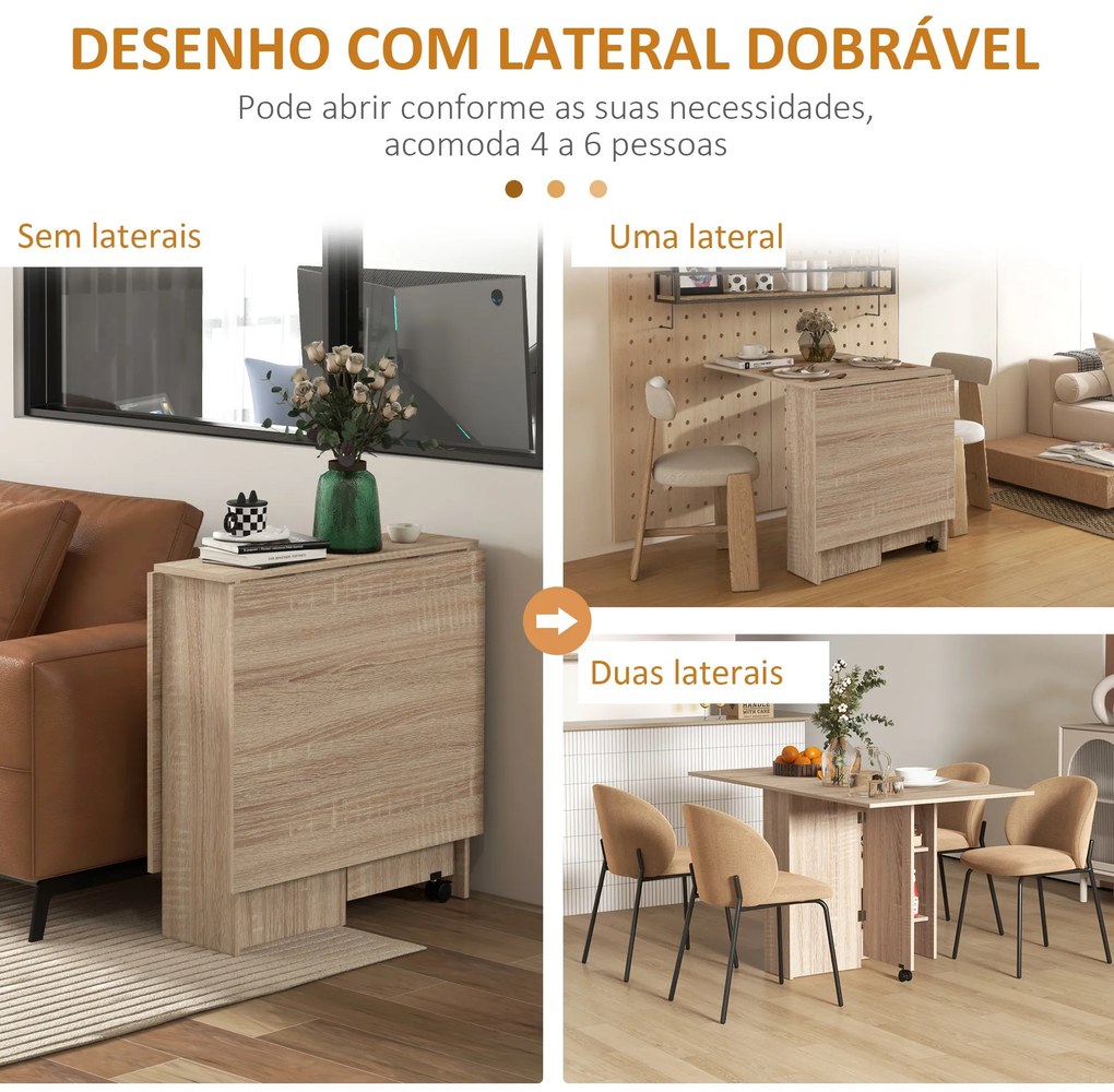 Mesa de Sala de Jantar Dobrável Mesa de Madeira com 2 Prateleiras de A