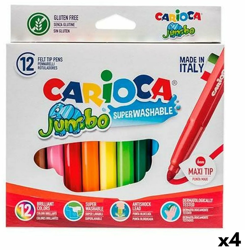 Conjunto de Canetas de Feltro Carioca Jumbo Multicolor 12 Peças (4 Unidades)