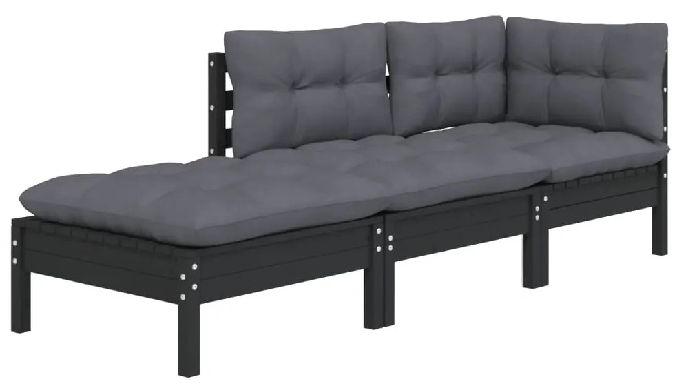 3 pcs conjunto lounge de jardim c/ almofadões pinho maciço